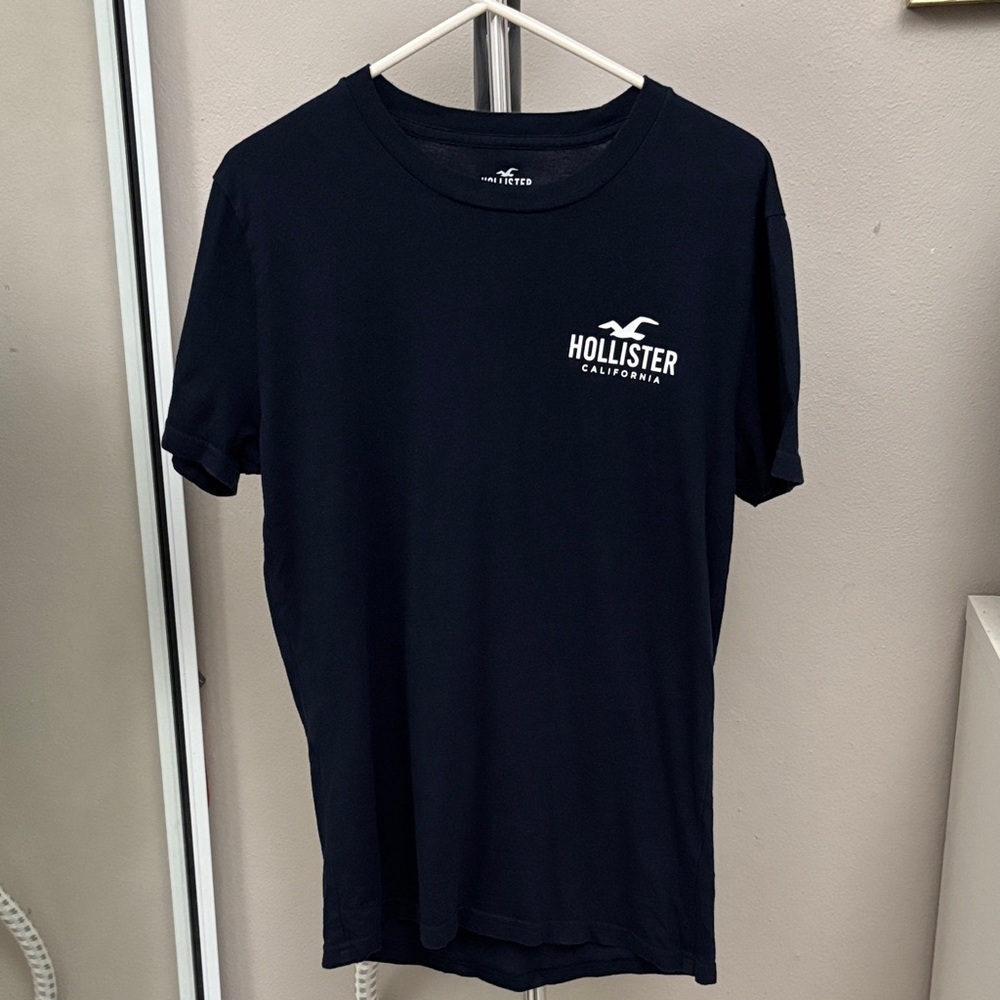 Hollister Men's Navy Tee With Back Logo